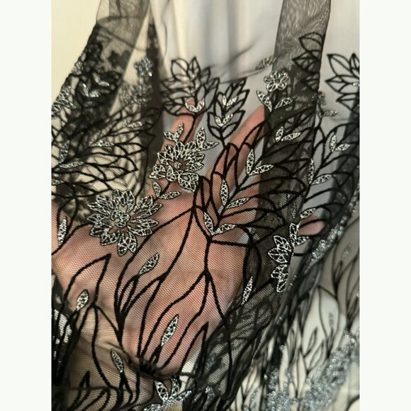 R&M Richard’s Women Floral Dress 18W Sheer Metallic Silver Whimsigoth Romantic - Picture 8 of 15